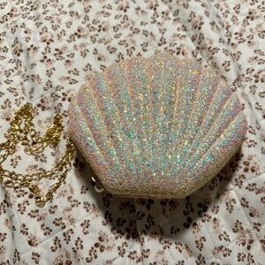 Glittering Shell Clutch with Gold Chain